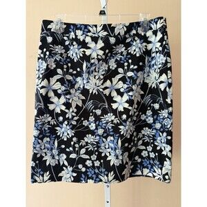 Talbots Petite Women Floral Cotton Knee Length Lined Pencil Skirt 16 Black Blue